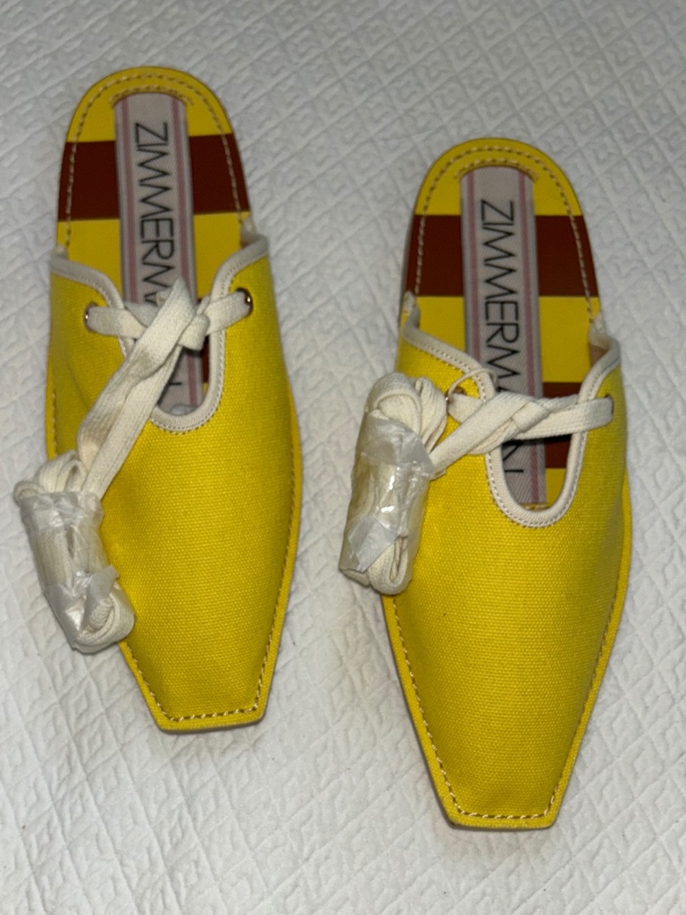 Zimmerman NEW lemon yellow Lace-up cotton-canvas slippers mules shoes  38 8